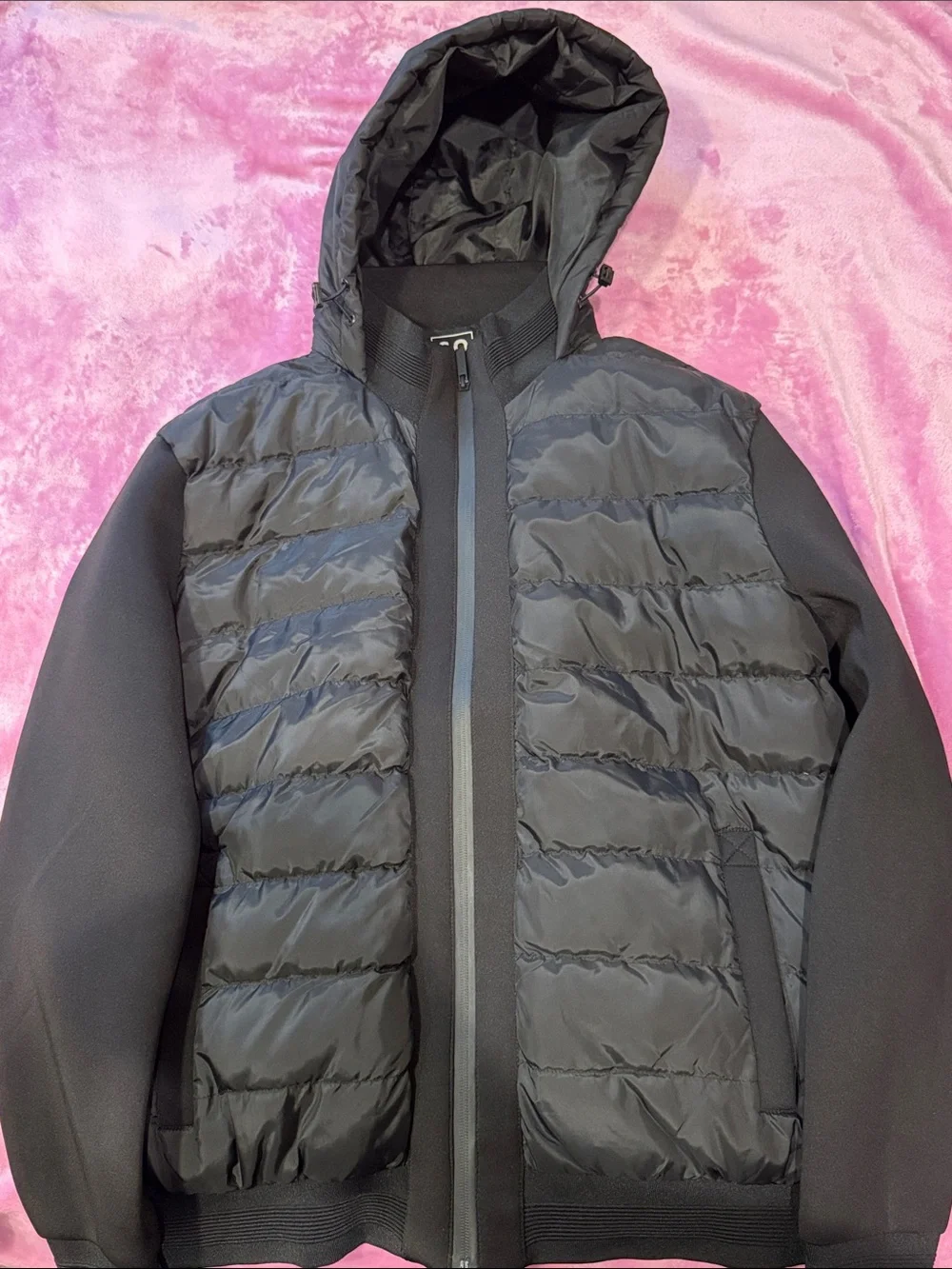 Men's Black Hooded Quilted Jacket - Sleek Lightweight Coat - Picture 1 of 1